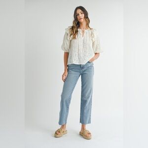 MABLE Long Sleeve Scallop Blouse and Shorts Set main image 0